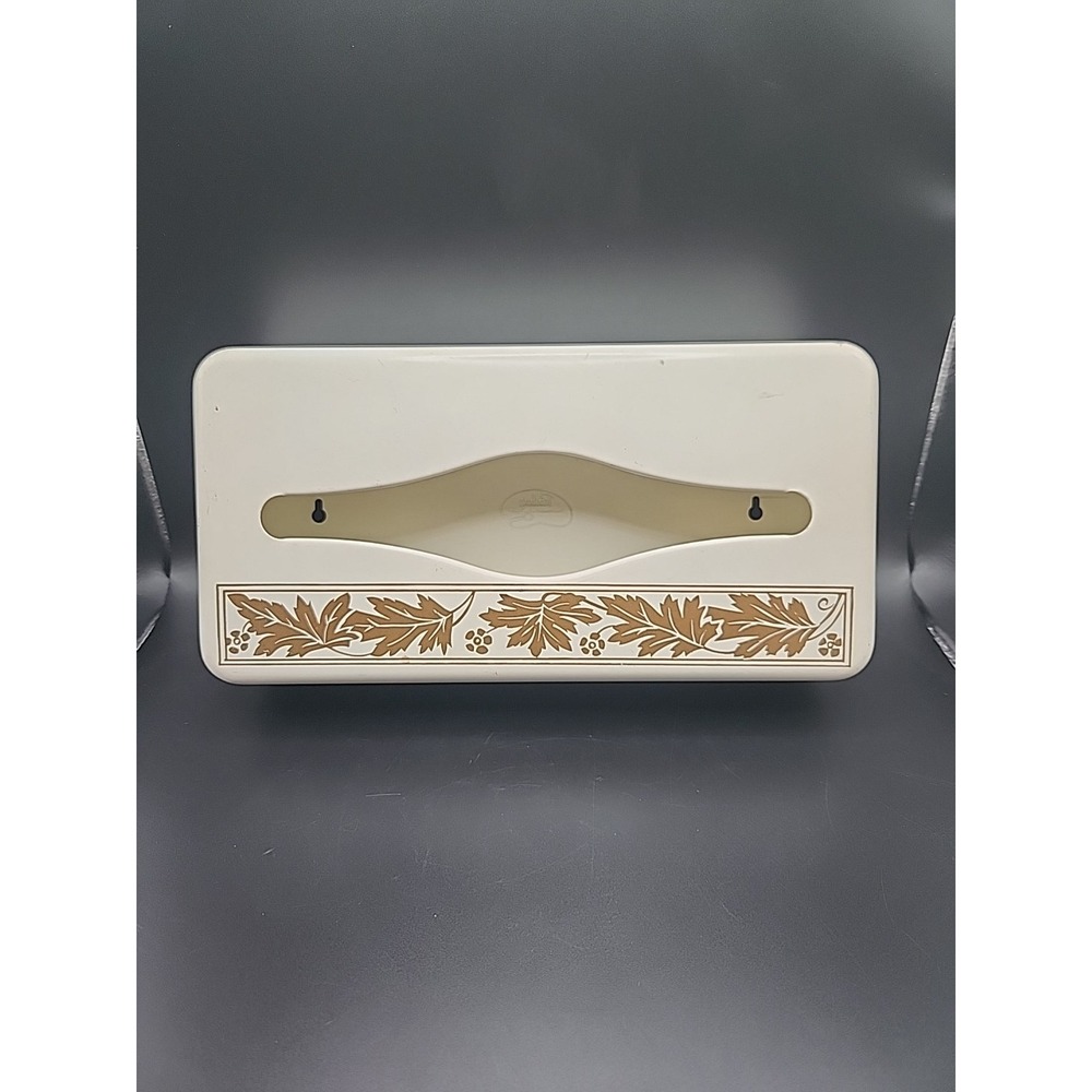 Vintage‎ Ransburg Metal Tissue Box Holder White W/ Gold Leaf Design Mountable